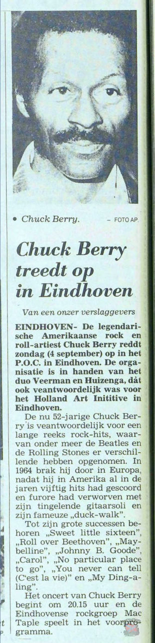announcement Chuck Berry Eindhoven